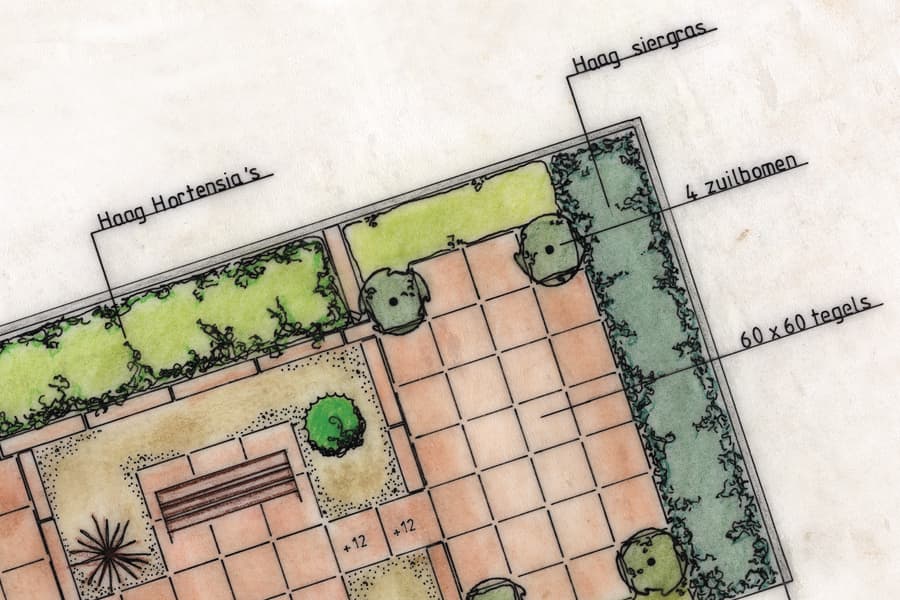 Een voorbeeld van een tuinplan van Spieker Hoveniers